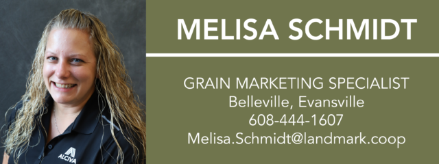 Business card contact info for grain marketing specialist Melisa Schmidt